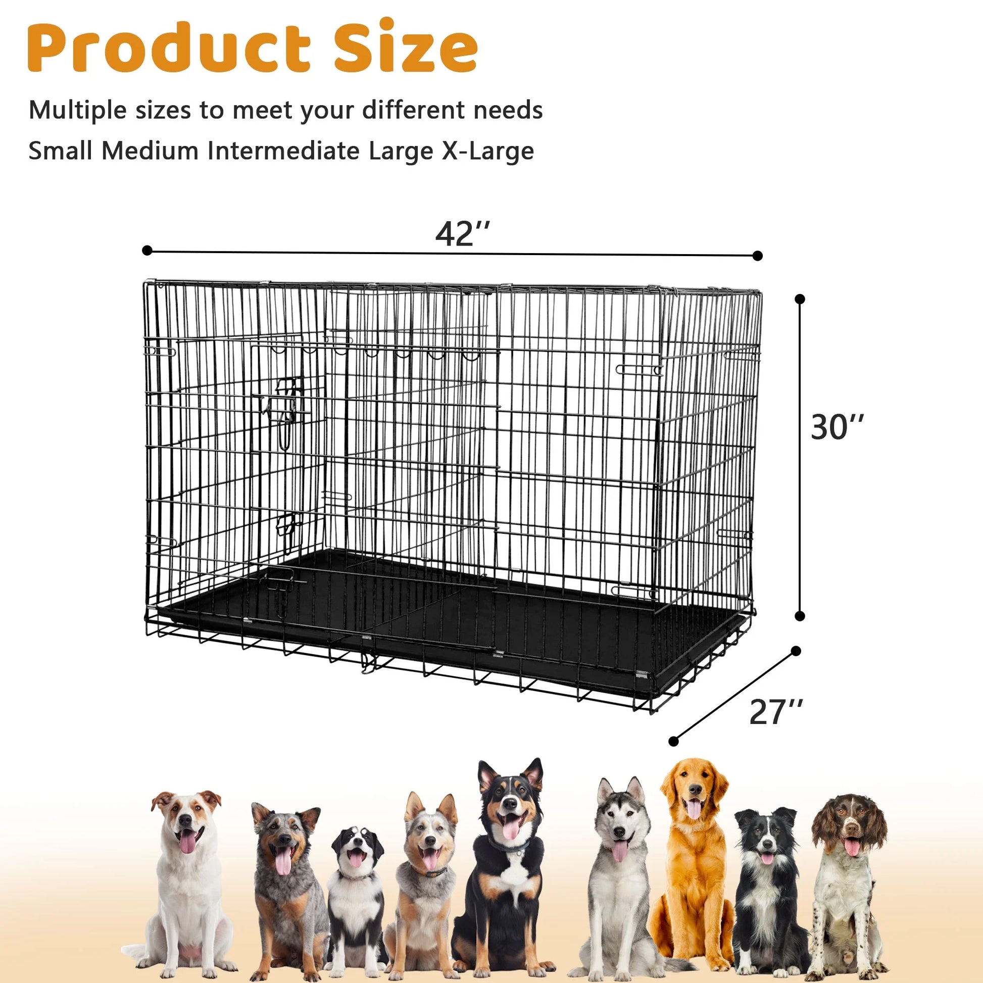 30 Inch Dog Crates, Dog Crates and Kennels Folding Mental Wire Crates Dog Kennels Outdoor and Indoor Pet Dog Cage Crate with Double-Door,Divider Panel, Removable Tray and Handle, Blue