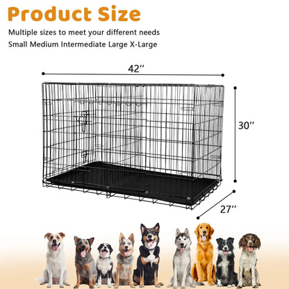 30 Inch Dog Crates, Dog Crates and Kennels Folding Mental Wire Crates Dog Kennels Outdoor and Indoor Pet Dog Cage Crate with Double-Door,Divider Panel, Removable Tray and Handle, Blue
