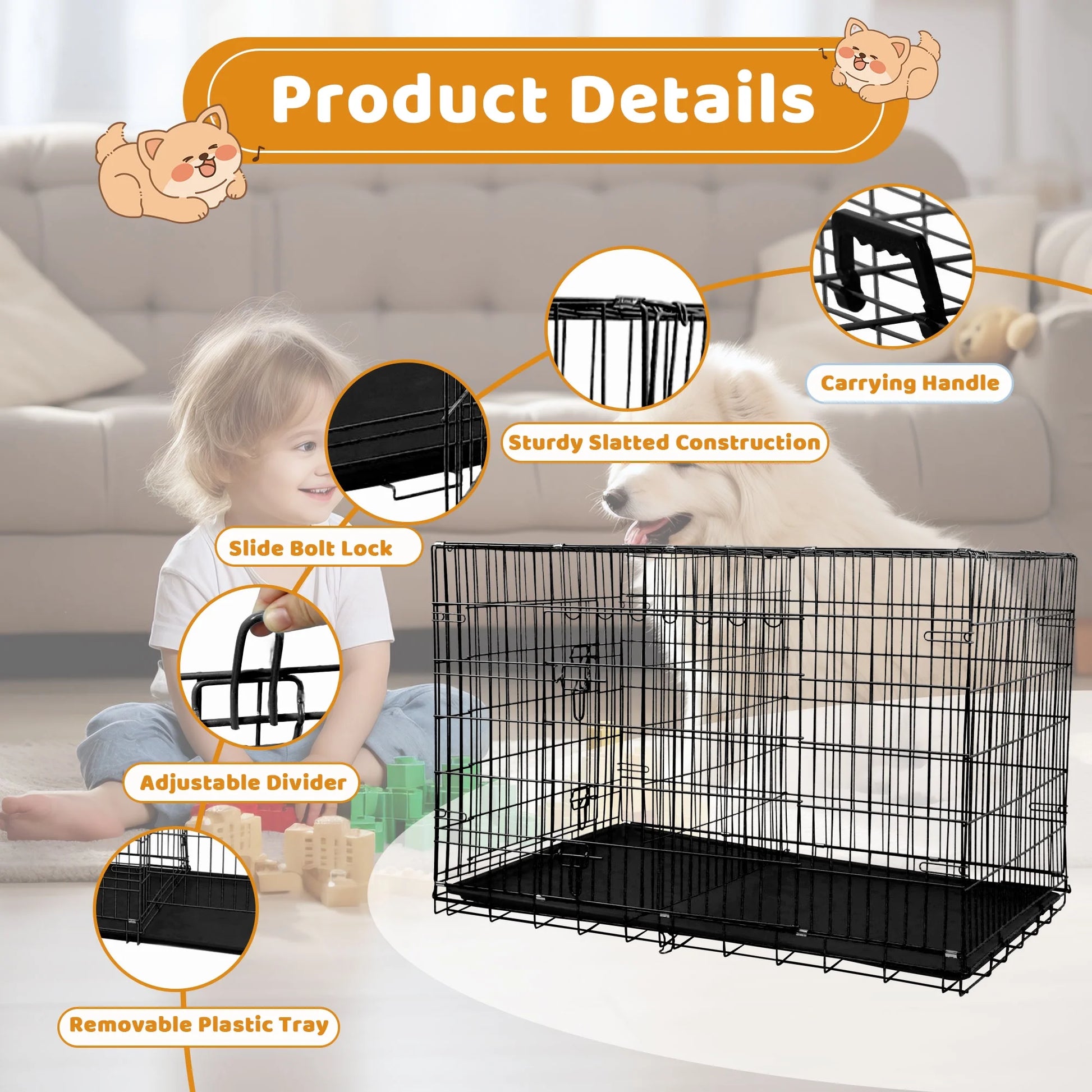 30 Inch Dog Crates, Dog Crates and Kennels Folding Mental Wire Crates Dog Kennels Outdoor and Indoor Pet Dog Cage Crate with Double-Door,Divider Panel, Removable Tray and Handle, Blue