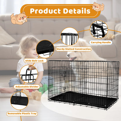 30 Inch Dog Crates, Dog Crates and Kennels Folding Mental Wire Crates Dog Kennels Outdoor and Indoor Pet Dog Cage Crate with Double-Door,Divider Panel, Removable Tray and Handle, Blue