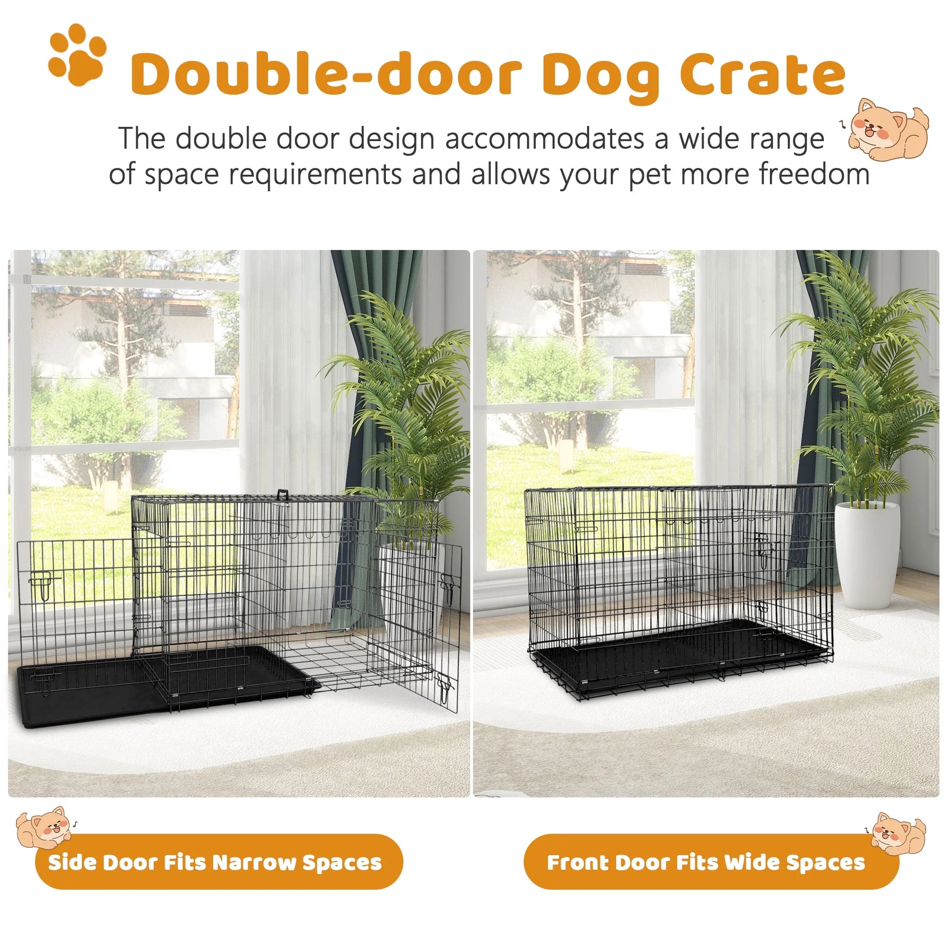 30 Inch Dog Crates, Dog Crates and Kennels Folding Mental Wire Crates Dog Kennels Outdoor and Indoor Pet Dog Cage Crate with Double-Door,Divider Panel, Removable Tray and Handle, Blue