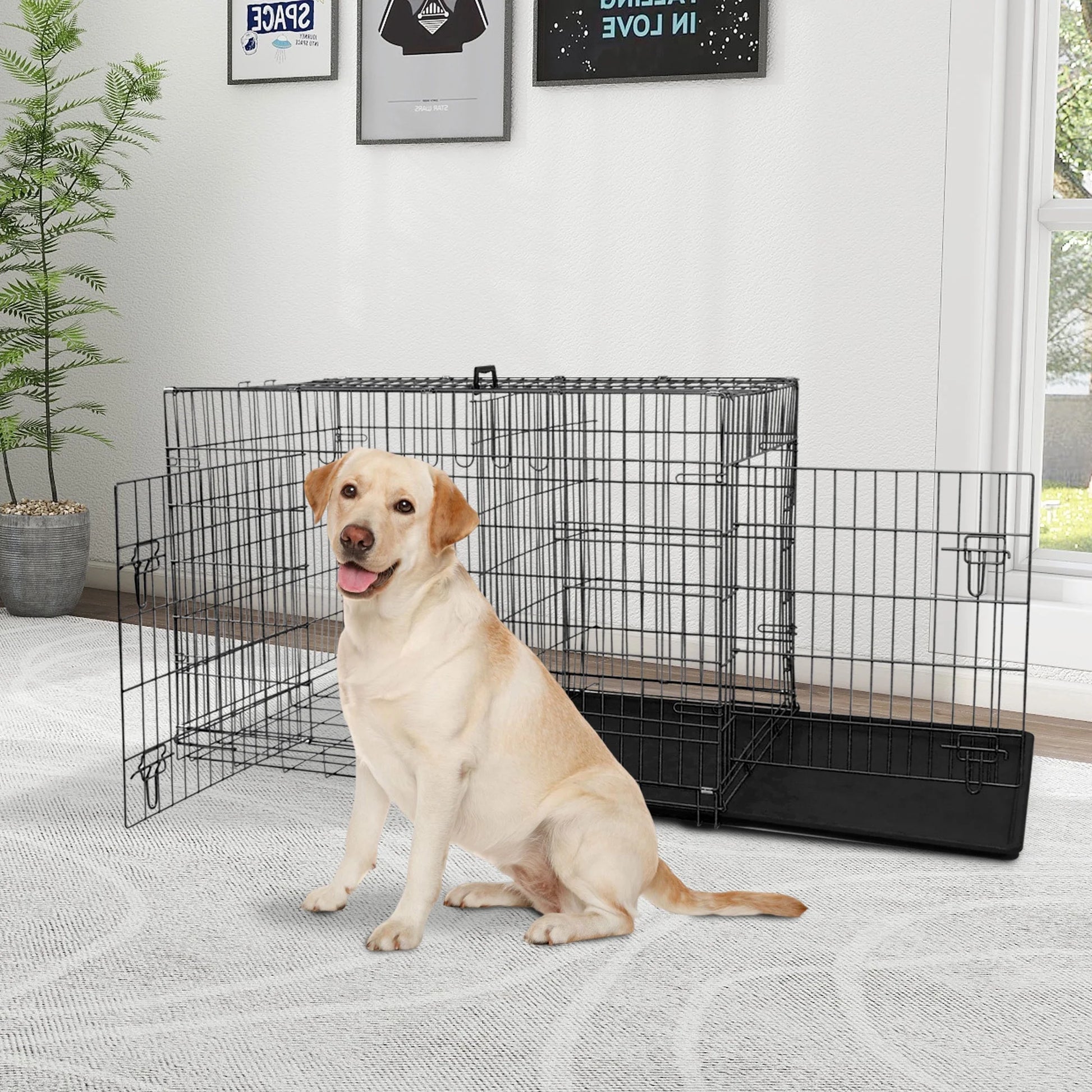 30 Inch Dog Crates, Dog Crates and Kennels Folding Mental Wire Crates Dog Kennels Outdoor and Indoor Pet Dog Cage Crate with Double-Door,Divider Panel, Removable Tray and Handle, Blue