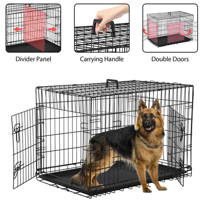 30 Inch Dog Crates, Dog Crates and Kennels Folding Mental Wire Crates Dog Kennels Outdoor and Indoor Pet Dog Cage Crate with Double-Door,Divider Panel, Removable Tray and Handle, Blue